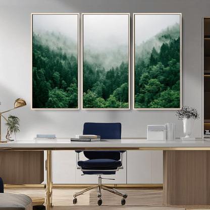 45265379-MGV-CV-36X24-Misty Forest Wall Art – Green Mountain Pine Tree Landscape Canvas Print, Nature Photography Artwork Home Decor for Bedroom, Living