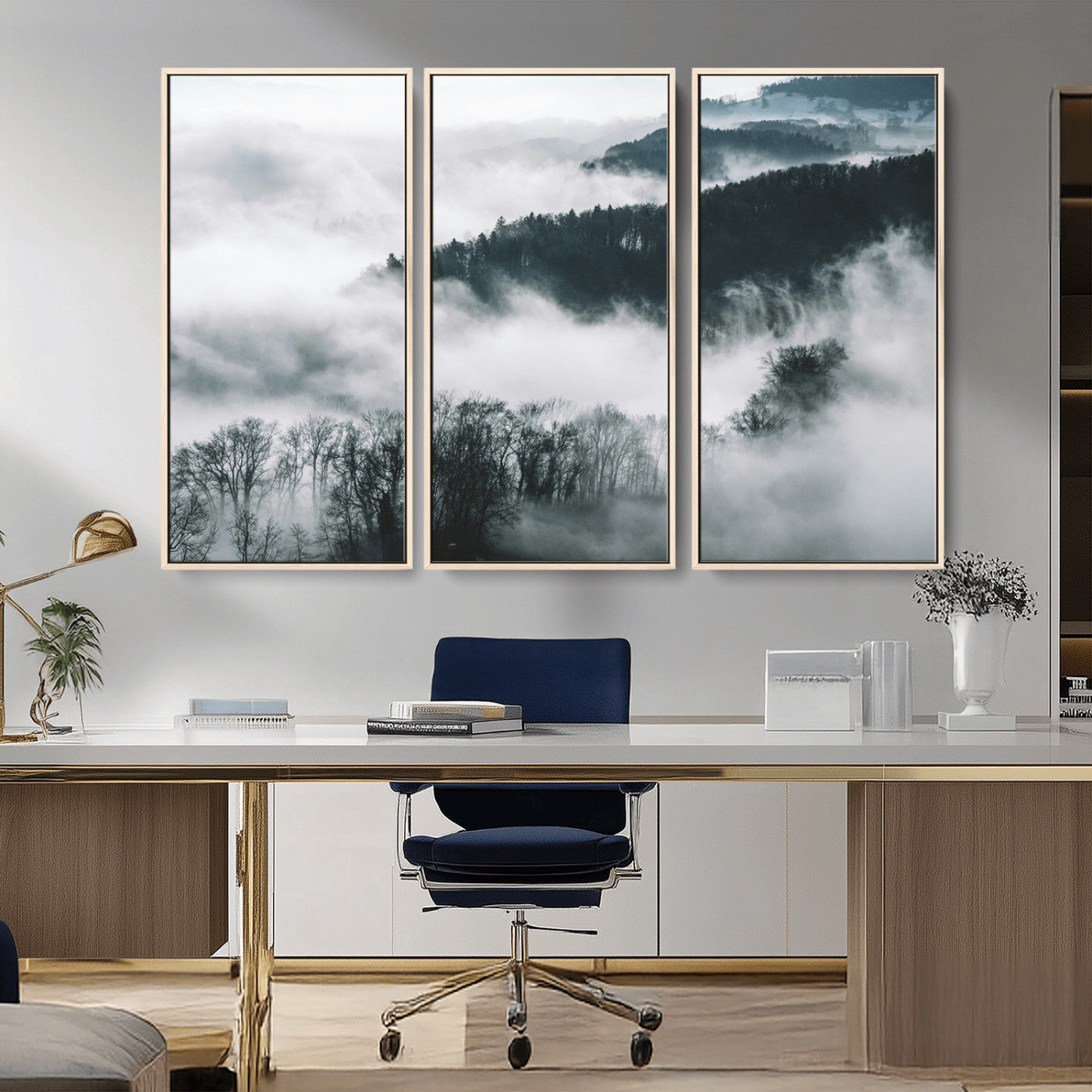 67569654-MGV-CV-36X24-Foggy Forest Wall Art – Mist Covered Hills and Trees Landscape Canvas Print, Moody Nature Photography Decor for Living Room,