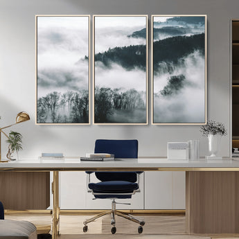 67569654-MGV-CV-36X24-Foggy Forest Wall Art – Mist Covered Hills and Trees Landscape Canvas Print, Moody Nature Photography Decor for Living Room,