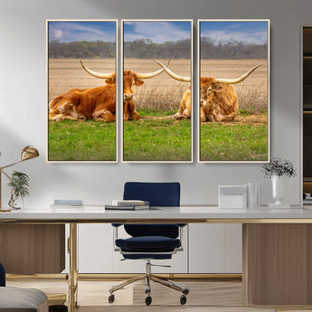 54598515-MGV-CV-36X24-Texas Longhorns Wall Art – Rustic Cattle Ranch Canvas Print, Western Farmhouse Animal Photography Decor for Living Room, Office,