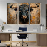 91615410-MGV-CV-36X24-Bull Wall Art – Rustic Western Longhorn Canvas Print, Powerful Abstract Animal Painting, Farmhouse Ranch Decor for Living Room,