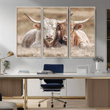 38651722-MGV-CV-36X24-Cow Wall Art – Rustic Longhorn Pair Canvas Print, Western Farmhouse Animal Painting, Country Ranch Decor for Living Room, Bedroom,