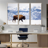 21623194-MGV-CV-36X24-Snow Bison Wall Art – Majestic Buffalo Wildlife Canvas Print, Winter Nature Décor for Rustic Living Room, Farmhouse, Cabin, Lodge