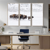 61161423-MGV-CV-36X24-Running Bison Herd Wall Art – Winter Buffalo Canvas Print, Wildlife Photography Decor for Rustic Living Room, Farmhouse, Lodge,