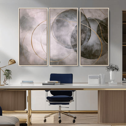 20066876-MGV-CV-36X24-Neutral Abstract Circle Wall Art – Modern Gray Beige Gold Canvas Print, Minimalist Geometric Painting for Bedroom, Living Room,