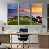 39644075-MGV-CV-36X24-Golf Course Wall Art – Coastal Sunset Canvas Print, Scenic Oceanfront Fairway Landscape Decor for Office, Man Cave, or Living Room
