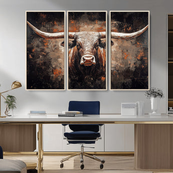24779067-MGV-CV-36X24-Longhorn Bull Wall Art – Western Rustic Canvas Print, Bold Cowboy Cattle Painting for Ranch House, Farmhouse, Office, or Living