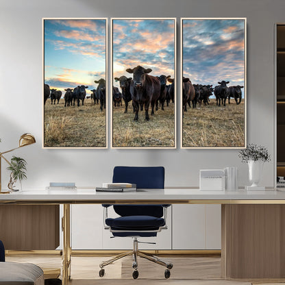 13867292-MGV-CV-36X24-Black Cattle Wall Art – Rustic Ranch Herd Canvas Print, Western Farmhouse Country Landscape Decor for Living Room, Office, or