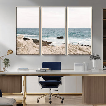 25481980-MGV-CV-36X24-Ocean Coastal Wall Art – Rocky Shoreline and Waves Canvas Print, Serene Beach Landscape Decor for Living Room, Bedroom, or Office