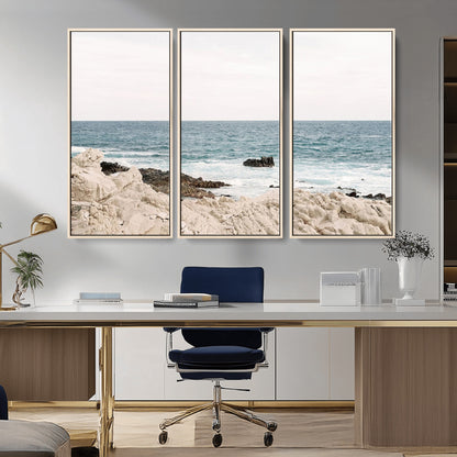 25481980-MGV-CV-36X24-Ocean Coastal Wall Art – Rocky Shoreline and Waves Canvas Print, Serene Beach Landscape Decor for Living Room, Bedroom, or Office