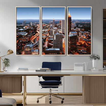 25096967-MGV-CV-36X24-Atlanta Skyline Wall Art – Vibrant Cityscape Canvas Print, Modern Night Lights Urban Decor for Office, Living Room, or Apartment