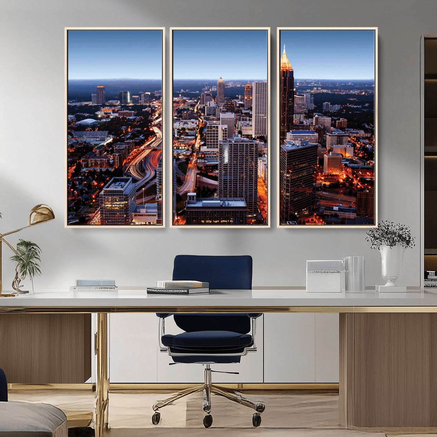 81886632-MGV-CV-36X24-Atlanta Skyline Wall Art – Vibrant City Lights Canvas Print, Modern Urban Cityscape Decor for Living Room, Office, or Apartment