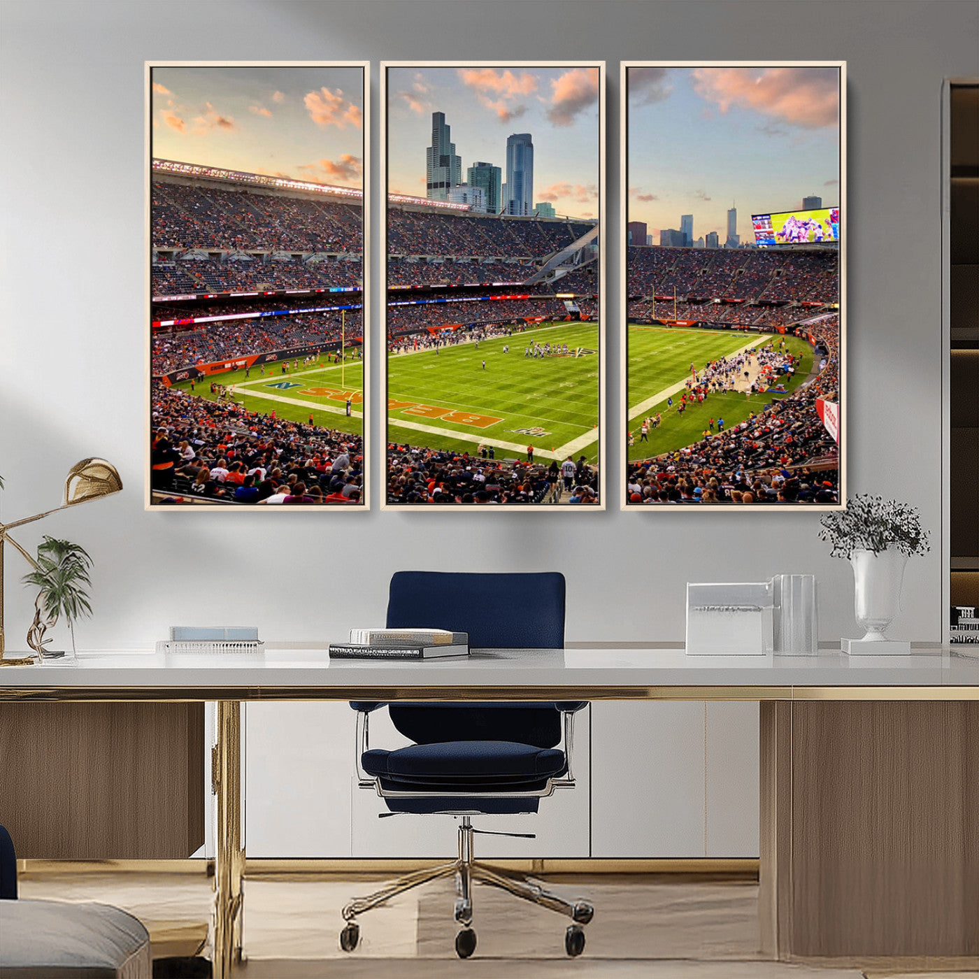 55377093-MGV-CV-36X24-Soldier Field Wall Art – Panoramic Chicago Bears Football Stadium Canvas Print, Game Day Sports Decor for Man Cave, Bar, Office,