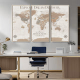63516865-MGV-CV-36X24-Explore Dream Discover World Map Wall Art – Inspirational Travel Adventure Canvas Print, Neutral Parchment Style Explorer Decor