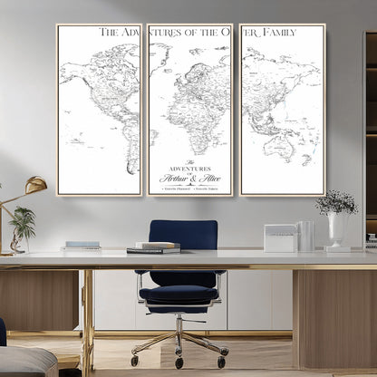 21029247-MGV-CV-36X24-Minimalist World Map Wall Art – Black and White Travel Adventure Print, Modern Family Travel Map Decor for Living Room, Bedroom,