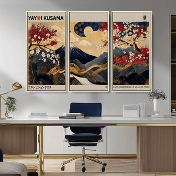 66892669-MGV-CV-36X24-Japanese Landscape Wall Art – Mount Fuji Canvas Print with Cherry Blossoms and Golden Waves, Traditional Asian Inspired Artwork
