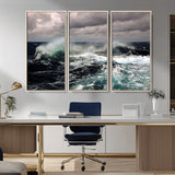 38622353-MGV-CV-36X24-Stormy Ocean Waves Canvas Wall Art – Framed Turbulent Sea Print, Large Nature Canvas for Coastal, Living Room, or Office Spaces