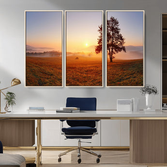 57919623-MGV-CV-36X24-Golden Sunrise Landscape Canvas Wall Art - Framed Misty Field Print, Large Nature Canvas for Living Room, Office, or Home Decor