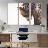 14405507-MGV-FC-48X32-3P_Natural-Bear Wall Art – Wildlife Canvas Print with Rustic Animal Portrait and Minimalist Background, Nature Inspired Photography for