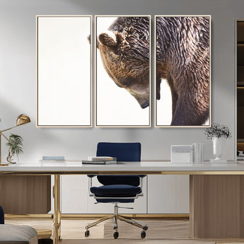 14405507-MGV-FC-48X32-3P_Natural-Bear Wall Art – Wildlife Canvas Print with Rustic Animal Portrait and Minimalist Background, Nature Inspired Photography for