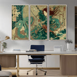 86918027-MGV-CV-36X24-Samurai Warrior vs Octopus Wall Art – Japanese Ukiyo-e Ocean Battle Canvas Print, Traditional Samurai Artwork for Living Room,