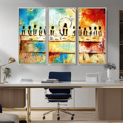 YKE34632598CR-MGV-CV-36X24-Abstract Last Supper with Apostles Wall Art Canvas Print