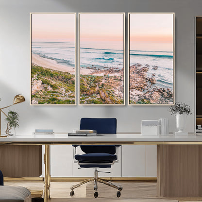 27332135-MGV-CV-36X24-Coastal Sunset Wall Art – Ocean Waves and Rocky Shore Canvas Print, Scenic Seaside Photography Decor for Bedroom, Living Room,