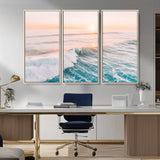 34064591-MGV-CV-36X24-Surfing Wall Art – Sunset Ocean Wave Canvas Print, Surfer Riding Sea Photography Decor for Bedroom, Living Room, Office, Coastal