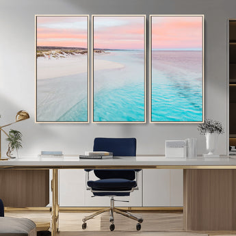 41613614-MGV-CV-36X24-Beach Sunset Wall Art – Pastel Ocean Canvas Print, Turquoise Water and Pink Sky Photography Decor for Bedroom, Living Room, Office