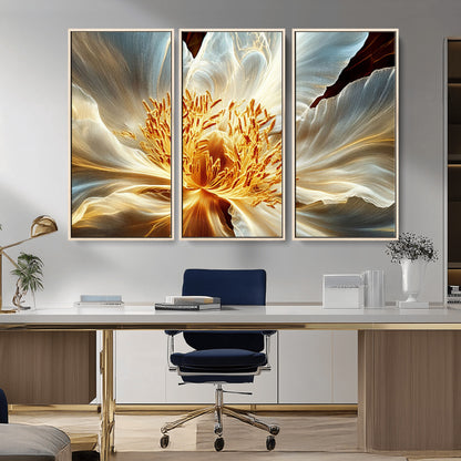 20862576-MGV-CV-36X24-Golden Abstract Flower Canvas Wall Art – Modern Botanical Bloom Print, Elegant Floral Artwork for Living Room, Bedroom, Office