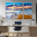 24077769-MGV-CV-36X24-Sunset Beach Wall Art – Ocean Waves Canvas Print, Golden Shoreline Photography Coastal Decor for Living Room, Bedroom, Office,