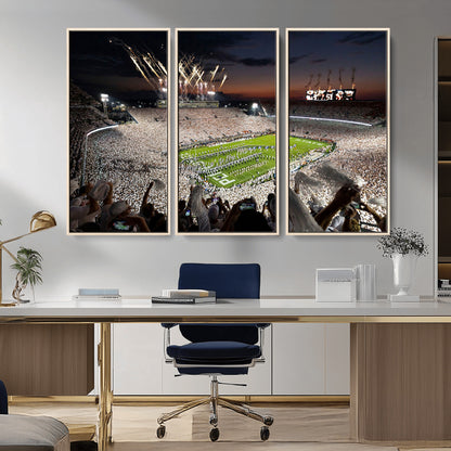 11221988-MGV-FC-48X32-3P_Natural-Football Stadium Wall Art – Game Day Crowd with Fireworks, Sports Fan Photography Print, Stadium Decor for Man Cave, Bar, or
