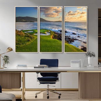 67486665-MGV-CV-36X24-Golf Course Wall Art – Pebble Beach Oceanfront Canvas Print, Coastal Fairway Photography Sports Decor for Living Room, Office, Man