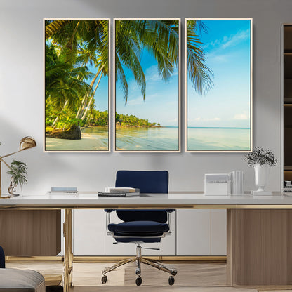 65056721-MGV-CV-36X24-Tropical Beach Wall Art – Palm Tree Coastal Photography Print, Relaxing Ocean Paradise Landscape, Island Seascape Home or Office