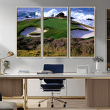 22776914-MGV-FC-48X32-3P_Natural-Golf Course Wall Art – Oceanfront Green Canvas Print, Coastal Pebble Beach Photography Sports Decor for Living Room, Office, Man