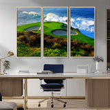 34181847-MGV-CV-36X24-Coastal Golf Course Wall Art – Panoramic Ocean Fairway Canvas Print, Scenic Sports Photography Decor for Office, Man Cave, Living
