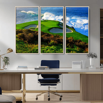 34181847-MGV-CV-36X24-Coastal Golf Course Wall Art – Panoramic Ocean Fairway Canvas Print, Scenic Sports Photography Decor for Office, Man Cave, Living
