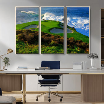 13644055-MGV-CV-36X24-Golf Wall Art – Oceanfront Green Canvas Print, Scenic Coastal Course Photography Decor for Bedroom, Living Room, Office, Sports