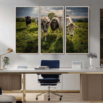 67277447-MGV-FC-48X32-3P_Natural-Farmhouse Wall Art – Herd of Cows Canvas Print, Rustic Country Pasture Photography Decor for Bedroom, Living Room, Office, Ranch,