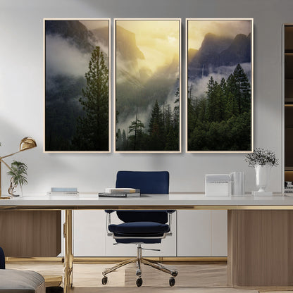 38316884-MGV-CV-36X24-Landscape Wall Art – Misty Mountain Valley Canvas Print, Scenic Pine Forest and Sunrise Photography Decor for Bedroom, Living