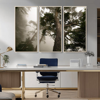 87969493-MGV-CV-36X24-Forest Wall Art – Misty Tall Trees Canvas Print, Dramatic Woodland Photography Decor for Bedroom, Living Room, Office, Cabin,