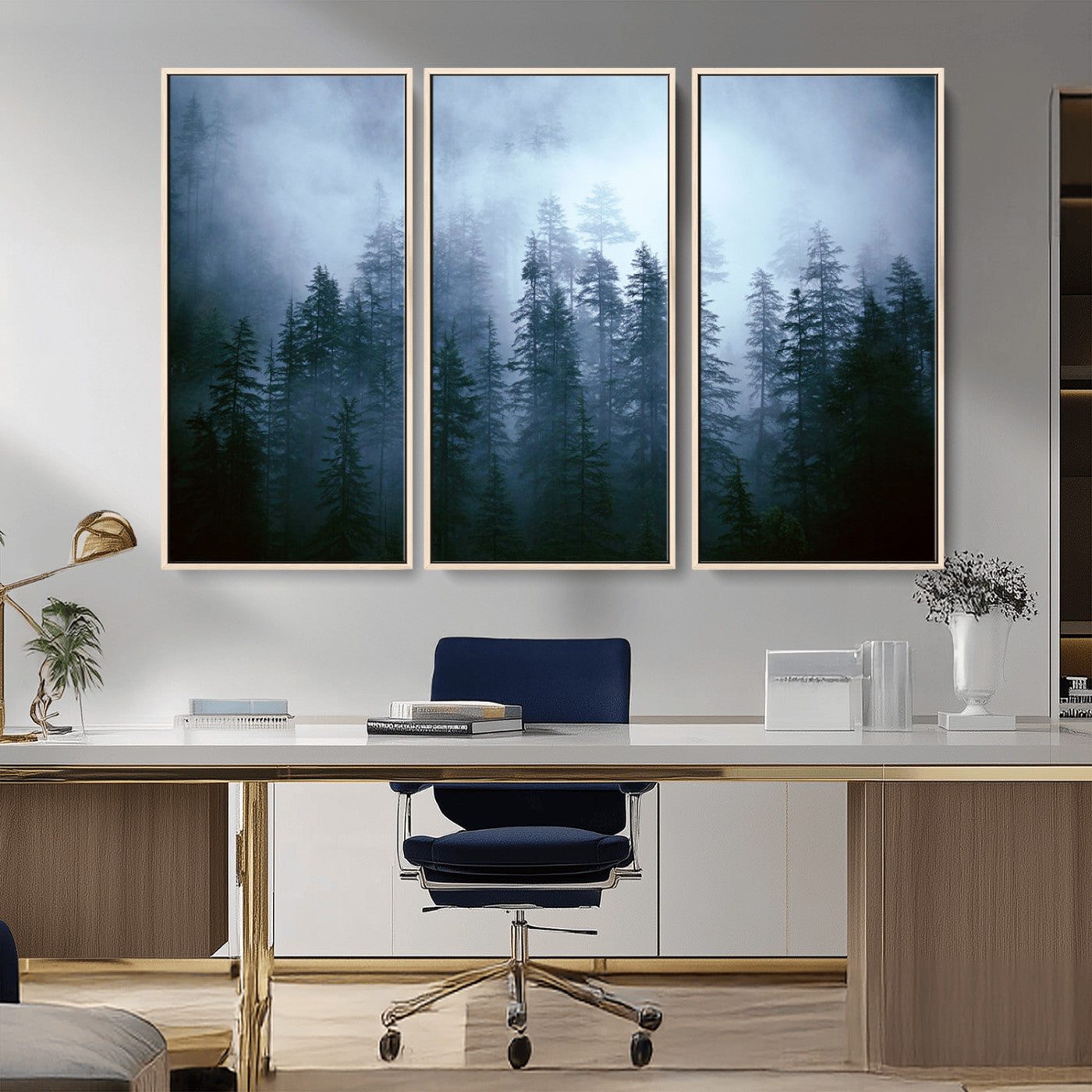 93439624-MGV-CV-36X24-Forest Wall Art – Misty Pine Trees Canvas Print, Moody Nature Photography Decor for Bedroom, Living Room, Office, Cabin, Lodge or