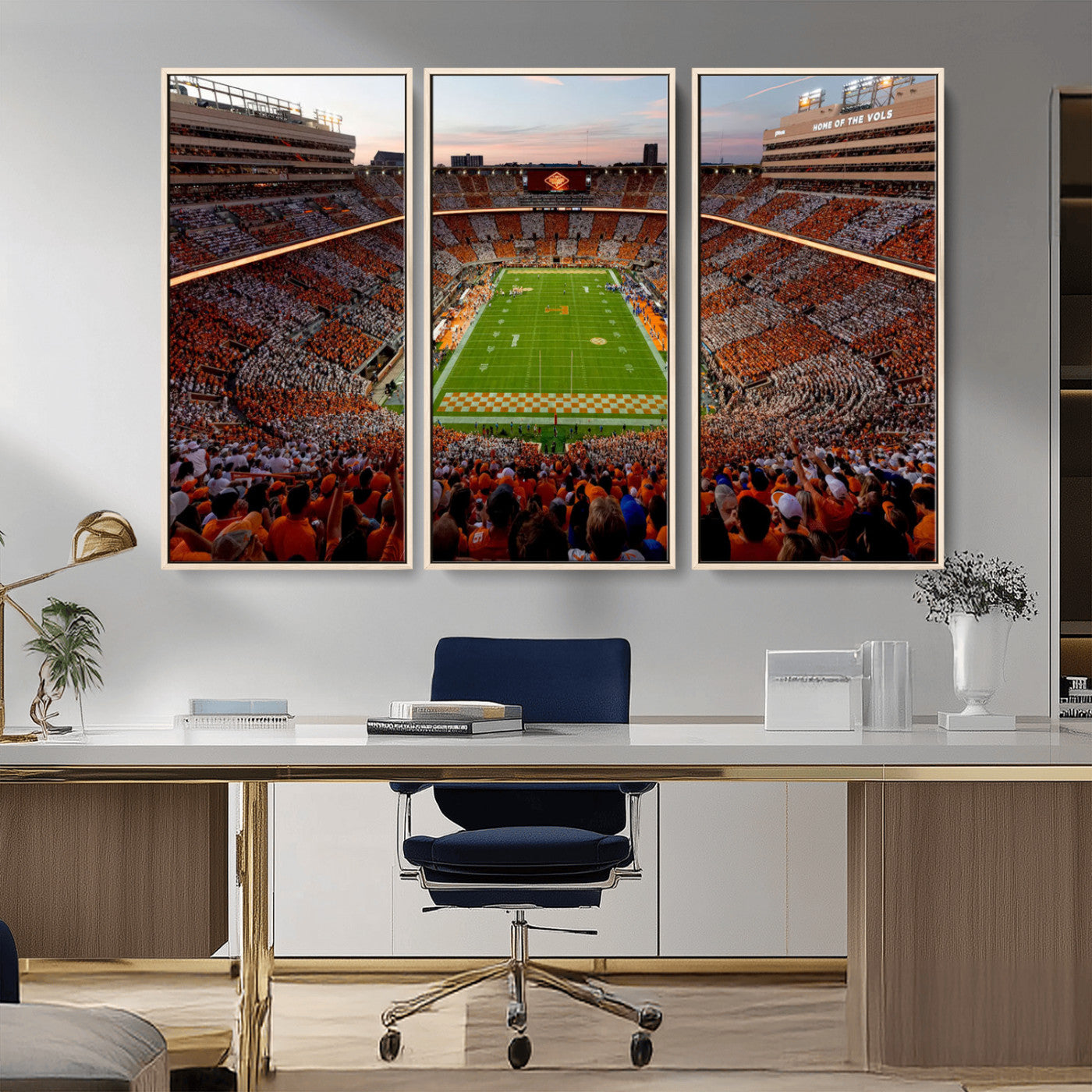 37160229-MGV-CV-36X24-Neyland Stadium Wall Art – Panoramic Tennessee Volunteers Sunset Canvas Print, Checkerboard Crowd Football Game Day Decor for