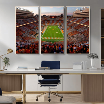 37160229-MGV-CV-36X24-Neyland Stadium Wall Art – Panoramic Tennessee Volunteers Sunset Canvas Print, Checkerboard Crowd Football Game Day Decor for