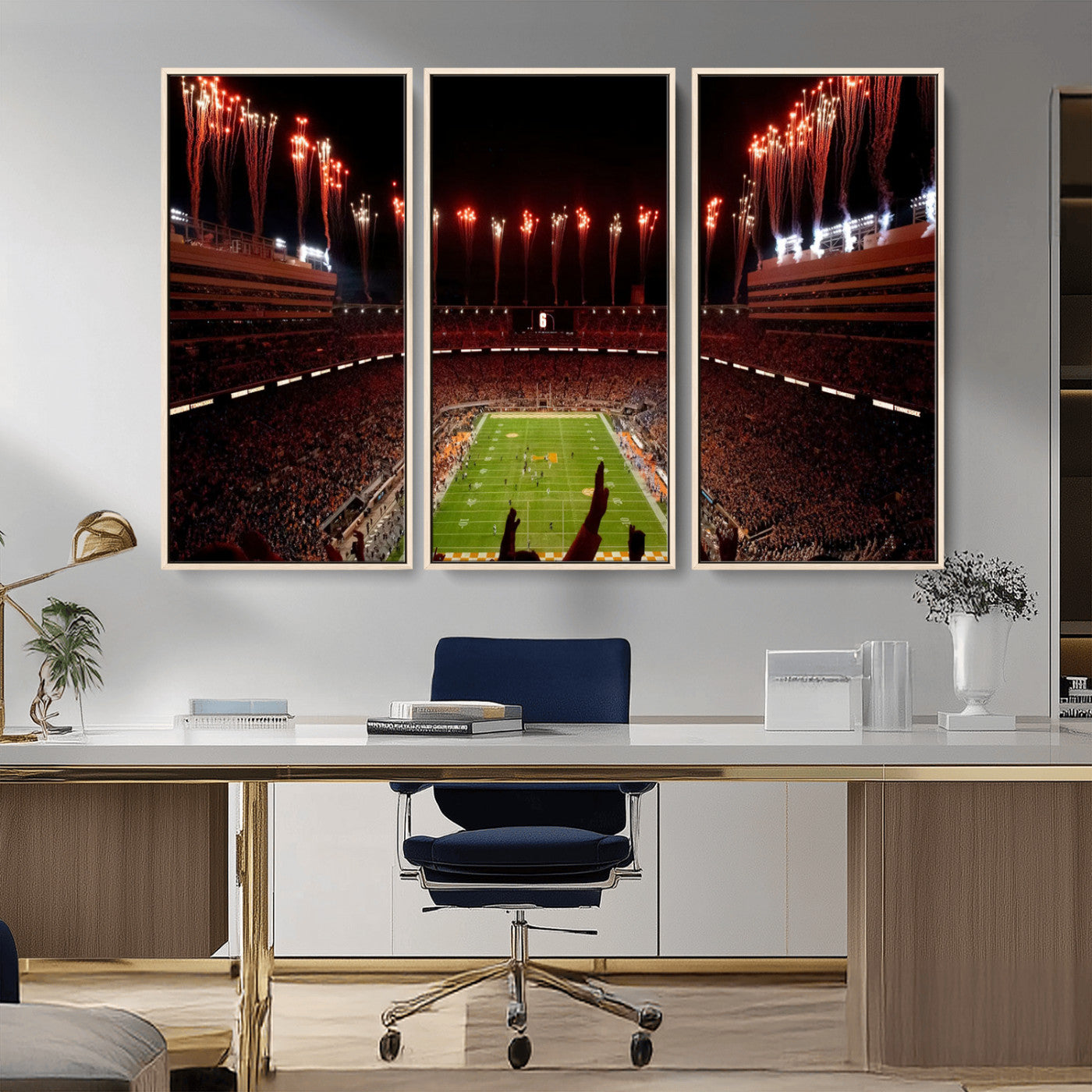 73358115-MGV-FC-48X32-3P_Natural-Neyland Stadium Wall Art – Panoramic Tennessee Volunteers Night Game Canvas Print, Fireworks Football Celebration Sports Decor for