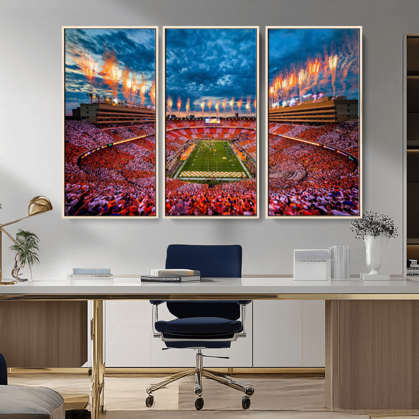 94266219-MGV-CV-36X24-Neyland Stadium Wall Art – Panoramic Tennessee Volunteers Checkerboard Crowd Fireworks Canvas Print, Football Game Day Sports