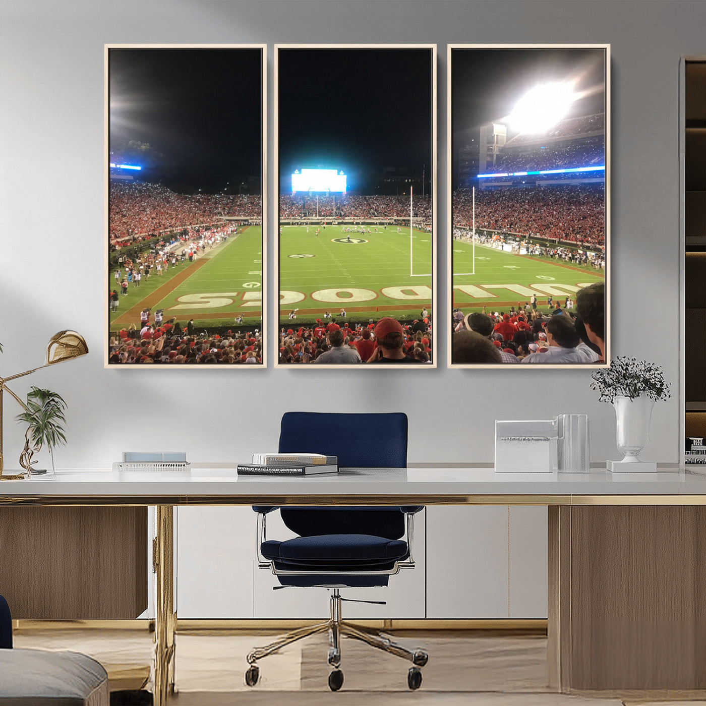 16230786-MGV-CV-36X24-Georgia Bulldogs Stadium Wall Art – Night Game Football Field Canvas Print, Panoramic Sports Decor for Home, Office, Fan Cave