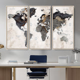 MGV-FC-48X32-3P - World Map Wall Art Canvas Print, Framed Rustic Map Art Picture Print, Antique Map Perfect Rustic Explorer Decor Artwork