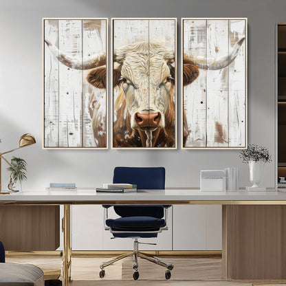 10840-MGV-CV-36X24-Texas Longhorn Wall Art Canvas Print, Framed Rustic Bull Art Picture Print, Western Cattle Perfect Rustic Western Decor Artwork