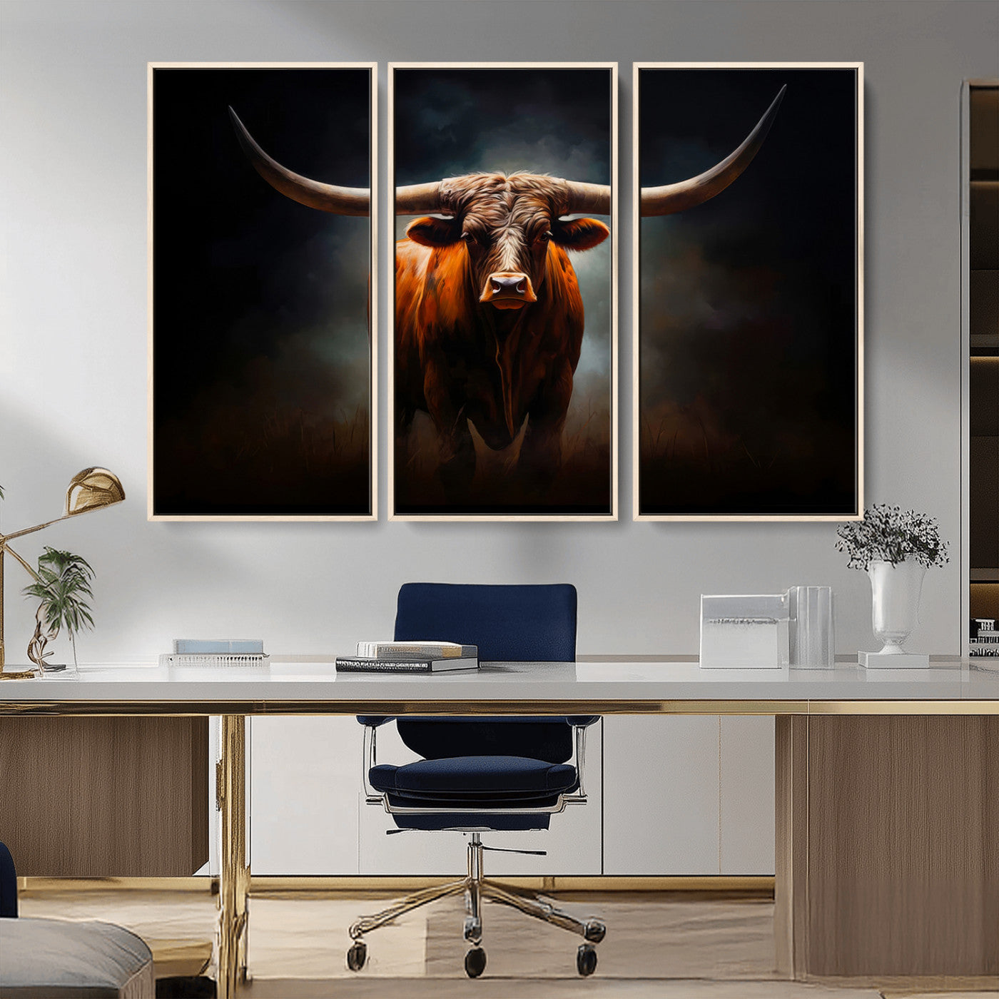 12484-MGV-CV-36X24-Texas Longhorn Wall Art Canvas Print, Framed Western Bull Art Picture Print, Moody Cattle Perfect Moody Western Decor Artwork